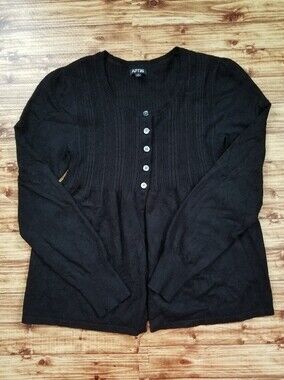 Apt. 9 Black Ribbed Button-Front Women's Large Sweater Empire Waist Ribbed